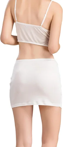 Vista 2 de Vestido corto de seda para mujer con ribete de encaje, cintura corta, anti adherencia, sin costuras, para debajo del vestido