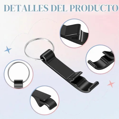Vista 3 de Paquete de 200 llaveros para abridor de botellas de aluminio negro a granel para recuerdos de fiesta de boda
