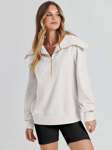 Vista 6 de ANRABESS Sudadera de manga larga con cremallera de un cuarto para mujer, sudadera de manga larga con media cremallera, moda 2024