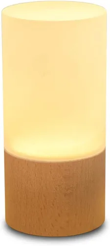 Vista 8 de LONRISWAY Lámpara de mesa de madera LED pequeña, luz de noche de noche para dormitorio, iluminación LED regulable, decoración creativa