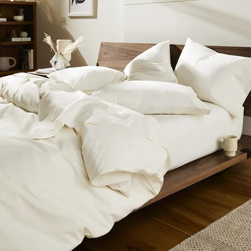 Vista 11 de Brooklinen Funda de edredón de percal de lujo, 100% algodón, fresca, nítida, lazos de esquina extralargos, cierre de botones, suave y transpirable