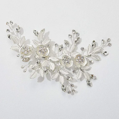 Vista 10 de SWEETV - Peineta de novia con diamantes de imitación, hecha a mano, diseño de flores 1: Oro rosa claro