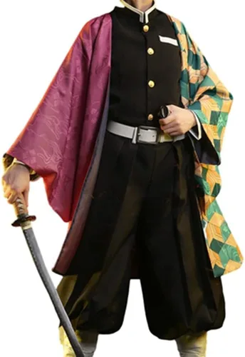 Vista 4 de Disfraz de kimono de Demon Tanjiro con arete para cosplay de Shinobu Zenitsu Giyuu Tomioka para mujeres y hombres