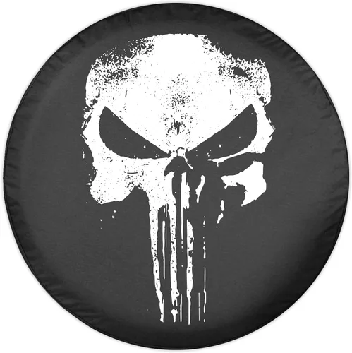 Vista 2 de 26" Distressed Skull - Cubierta de neumático de repuesto - (vinilo de mezclilla negro) - Fabricado en los Estados Unidos