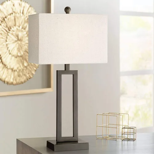 Vista 7 de 360 Lighting Marshall - Lámpara de mesa moderna industrial de 30 1/2" de altura, color bronce marrón, con pantalla metálica abierta blanca