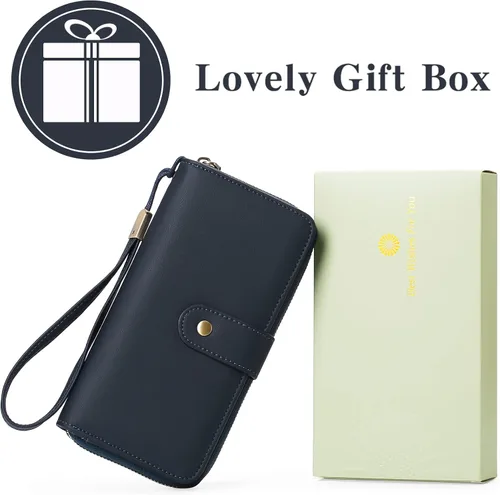 Vista 6 de GAEKEAO Cartera de mano para mujer, con bloqueo RFID, de piel, de gran capacidad, con correa de mano