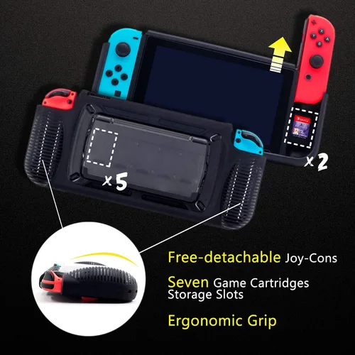 Vista 2 de Protective Case for Nintendo Switch Grip Case with 7 Storage Slots for Game Cards Multi-Angle Adjustable Stand Grip Cover with Shock-Absorption and