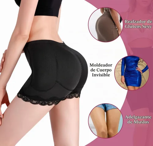 Vista 4 de Aivtalk Ropa interior acolchada de cintura alta con levantamiento de glúteos para mujer, ropa interior sin costuras, con encaje y control firme