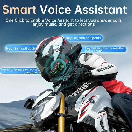 Vista 7 de Auriculares de Casco de Motocicleta Bluetooth con Cancelación de Ruido, Altavoces Inalámbricos para Casco con Luz LED de 4 Colores, Batería