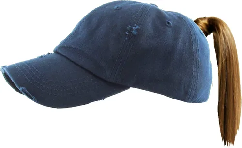 Vista 5 de Funky Junque - Gorro de béisbol para mujer, gorro de papá, gorro con cola de caballo, gorro con pelo despeinado, gorro pony. Negro - Malla Beige