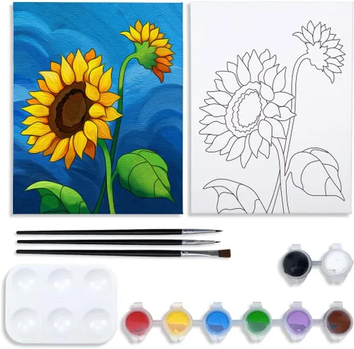 Vista 8 de VOCHIC Kit de pintura y sorbo Kit de pintura de lienzo predibujado para adultos y niños, kit de suministros de fiesta de pintura de lienzo