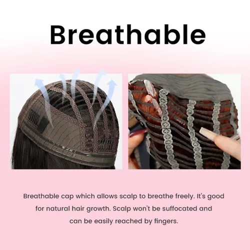Vista 2 de Junoda Pelucas de cabello humano sin pegamento, precortadas 4x4 HD, encaje frontal, pelucas preblanqueadas con nudos pequeños, onduladas