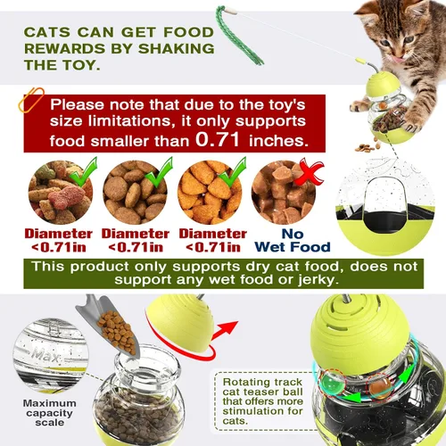 Vista 5 de TLKNG Juguete para gatos de interior, dispensador de golosinas tambaleantes, dispensador de alimentos para gatitos, bolas de alimentación, juguetes