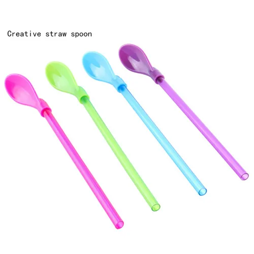 Vista 4 de Juego de 40 pajitas de plástico duro de 9 pulgadas, popotes desmontables de cocina, cuchara para agitar, cuchara de café (4 colores)