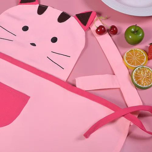 Vista 4 de Love Potato Delantal de algodón bordado de dibujos animados para niñas de 2 a 4 años (rosa), Rosado