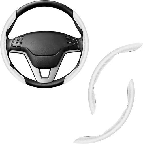 Vista 14 de Amiss 3 piezas de cubierta de volante de fibra de carbono antideslizante, diseño de mariposa impermeable y segmentado, protector de rueda para Negro