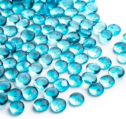 Vista 11 de 1 LB de mármoles de vidrio azul, cuentas de vidrio planas mini~150 PIEZAS para rellenos de jarrón, guijarros de gemas florales de Mancala, rocas