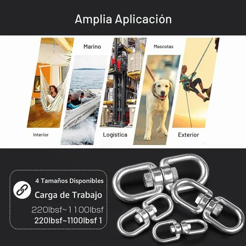 Vista 6 de AMYSPORTS Anillo de ojo giratorio de acero inoxidable pesado Conector de ojo giratorio de doble extremo ojo giratorio marino SUS316 Loop Dia 0.197