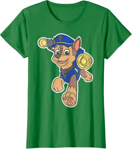 Vista 33 de Paw Patrol Chase Character Patch - Camiseta negra de manga corta con cuello redondo y ajuste clásico, talla S Negro