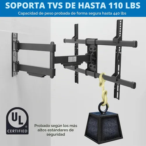 Vista 6 de Mount-It! Soporte de pared de TV de movimiento completo resistente con certificación UL para la mayoría de televisores de pantalla plana de 37 a 80