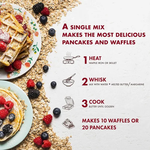 Vista 4 de Classique Fare mezcla para preparar waffles belgas - Hace gofres, tortitas, muffins y crepes ligeros y crujientes - Funciona con máquina de gofres