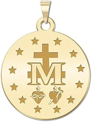 Vista 5 de Picturesongold.com Collar de medalla milagrosa con colgante de Virgen María católica para mujeres y hombres, fabricado en oro amarillo o blanco