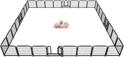 Vista 14 de Corralito de metal para perros, 24 pulgadas de altura, 16 paneles, valla ideal para perros grandes, medianos y pequeños, para interiores