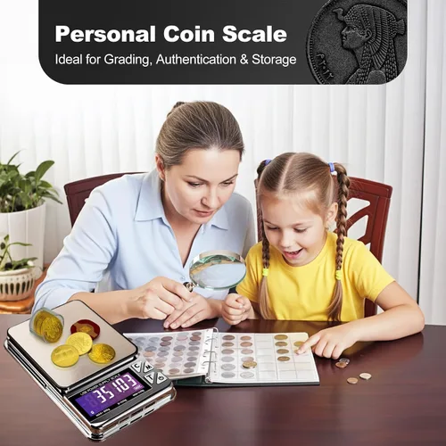 Vista 2 de MEIYA Báscula de monedas, 21.16 oz x 0.00 oz, báscula de joyería con 7 unidades y 3 interfaces de carga, báscula digital portátil de bolsillo