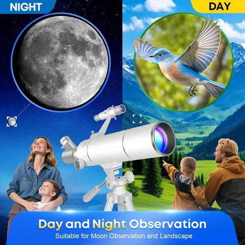 Vista 4 de Hawkko Telescope Kit for Kids 8-12, 80mm Aperture 500mm Portable Telescope