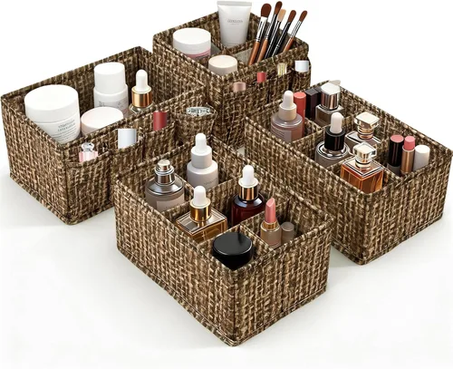 Vista 11 de Contenedores de almacenamiento de cosméticos, organizador de maquillaje, caja de almacenamiento multifunción ajustable, divisor de cajón