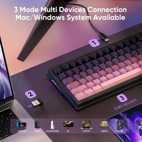 Vista 4 de RedThunder Teclado mecánico inalámbrico K95, pantalla y perilla TFT, conexión de modos de viaje, teclado personalizado de intercambio en caliente