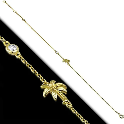 Vista 2 de Plata de ley 925bezel-set CZ Palmera Womens Enlace Cadena Tobillera Pulsera
