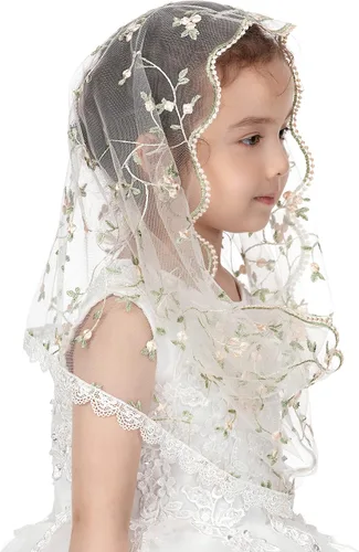 Vista 7 de PAMOR Velos infinitos de primera comunión para niñas velo capilla de encaje velo de mantilla velos de iglesia latina para bautismo católico Blanco B