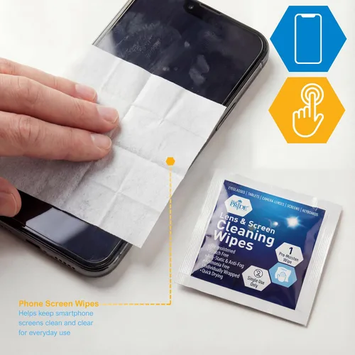 Vista 7 de MED PRIDE Toallitas de limpieza antivaho para lentes y pantallas para anteojos, pantallas táctiles, prehumedecidas, antiestáticas, de secado rápido