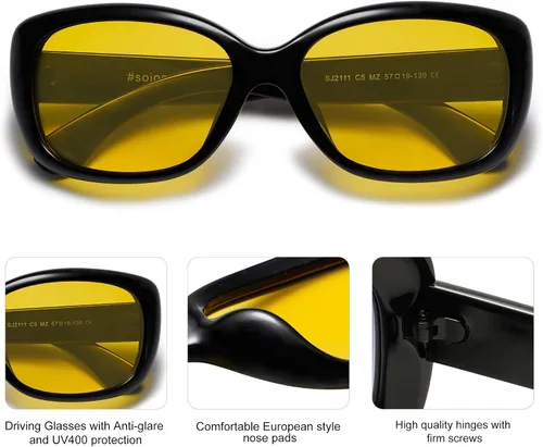 Vista 4 de SOJOS Gafas de sol cuadradas vintage para mujer con protección UV polarizada, marco Havana