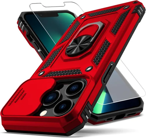 Vista 9 de Funda para iPhone 13 Pro, con cubierta para lente de cámara, protector de pantalla HD, [grado militar] anillo de montaje en coche con soporte Negro