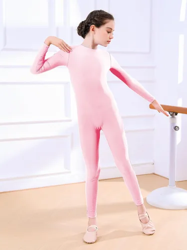 Vista 3 de Unitardo de manga larga de cuerpo completo para niñas de una pieza para gimnasia y danza