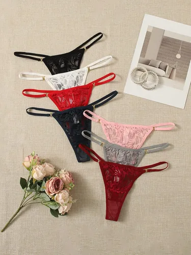 Vista 4 de GORGLITTER Paquete de 7 tangas de encaje en V para mujer