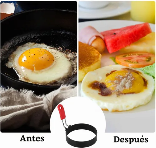 Vista 2 de 6 anillos de huevo de 3.5 pulgadas con mango de silicona, molde redondo para panqueques con cepillo de aceite de silicona para freír huevos