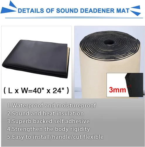 Vista 2 de uxcell 118mil 6.46sqft Aislamiento a prueba de absorción de sonido 0.118 in Celda Espuma de calor Mat 40"x24" para capó de coche