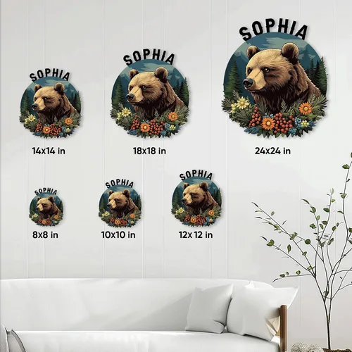 Vista 4 de Letrero de metal de oso personalizado, decoración de pared con nombre personalizado para cabaña, porche, patio, valla o habitación, regalos rústicos