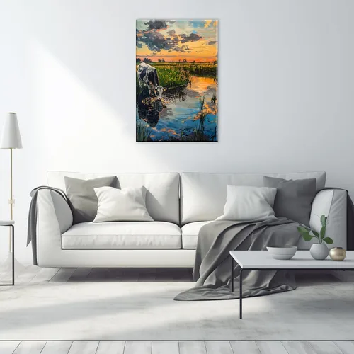 Vista 4 de Lienzo de animales para pared, póster de acuarela de vaca de las tierras altas, paisaje colorido de pastizales, pintura de agua potable, obra