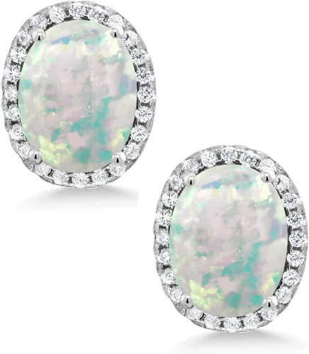 Vista 2 de Gem Stone King 3-5 Cttw Gemstone Birthstone Halo Earrings For Women 9X7MM Oval Cut 925 Sterling Silver Fine Jewelry Gifts for Her Mom Women Wife