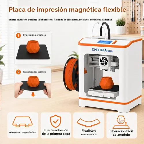 Vista 8 de ENTINA TINA2C Impresora 3D para principiantes totalmente montada Mini Naranja