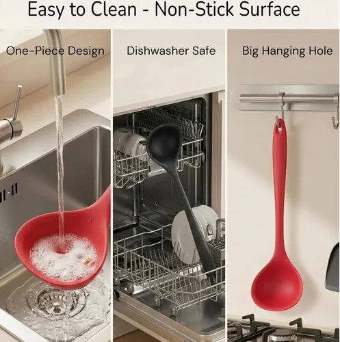 Vista 10 de Juego de 2 cucharones de silicona de 12 pulgadas, cucharas de sopa de mango largo sin costuras y antiadherentes, resistentes al calor, cucharones