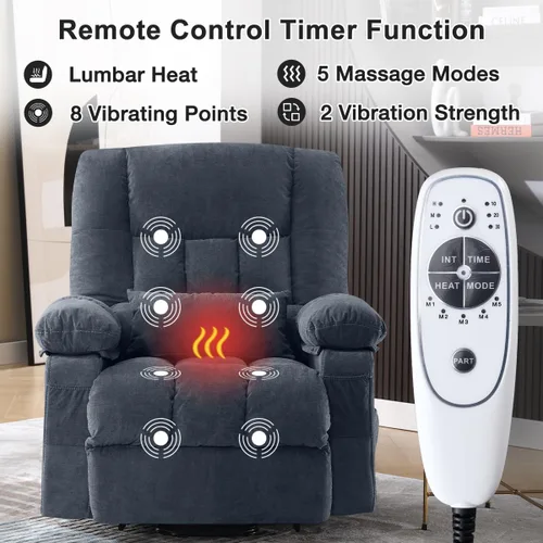 Vista 4 de MAHOMICO Silla reclinable eléctrica para personas mayores con funciones de masaje por vibración y calefacción, sofá reclinable eléctrico individual