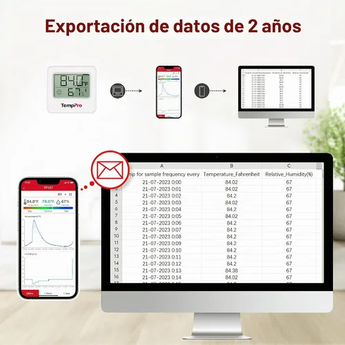Vista 7 de TempPro TempAir - Termómetro higrómetro digital Bluetooth para interiores de 260 pies Humidity Meter with Smart App, Room Thermometer Humidity