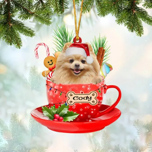 Vista 29 de NAZENTI Adorno personalizado de Alaskan Malamute en taza roja, adorno de Navidad personalizado para perros amantes de las mascotas, colgante