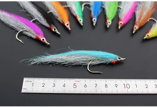Vista 3 de Tigofly 10 piezas 10 colores 1/0 1.6 in gancho de alto carbono Holo plata salmón trucha lubina Steelhead Minnow pesca moscas señuelo conjunto