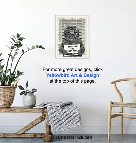 Vista 6 de Decoración de pared de gato culpable – Arte de pared de gato – Arte de diccionario – Póster humorístico de 8 x 10 pulgadas, imagen Mugshot